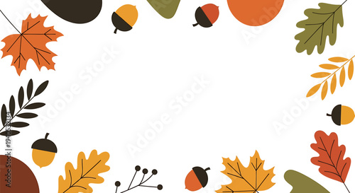 Festive Autumn Leaves and Acorns Border Design for Seasonal Greetings and Celebrations