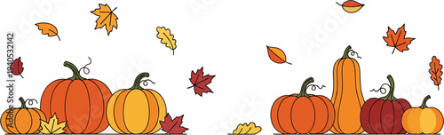 Autumn Harvest Celebration with Pumpkins and Colorful Falling Leaves Illustration