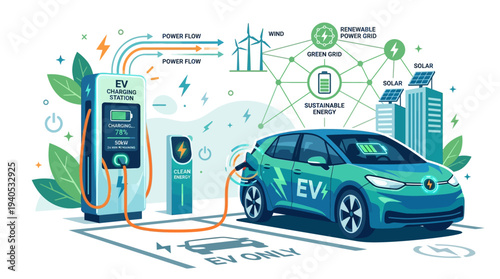 Electric Vehicle Charging Station with Car.