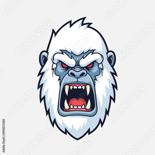 Furious Yeti Head Illustration - Aggressive Snow Monster Face