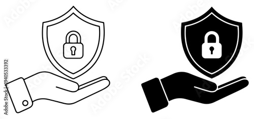 hand shield padlock cybersecurity icon