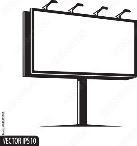 Black silhouette of a large outdoor billboard with four lights advertising blank empty