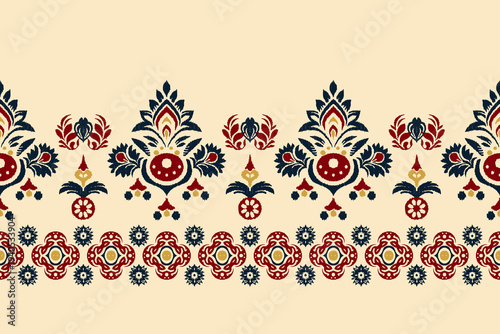 Scandinavian Folk Art Floral Border Seamless Pattern.Nordic Folk Floral Ornament Textile Border Pattern.Traditional Art Decorative Border.Vintage Aztec-style abstract vector illustration.
