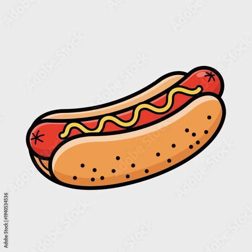 Delicious Hot Dog with Mustard in a Bun, Isolated on White Background