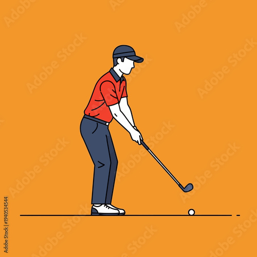 Golfer swinging club at ball on course, active lifestyle, sport and recreation