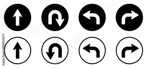 traffic arrow icons go straight u-turn