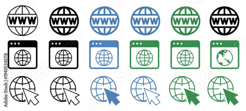website browser globe icons internet set
