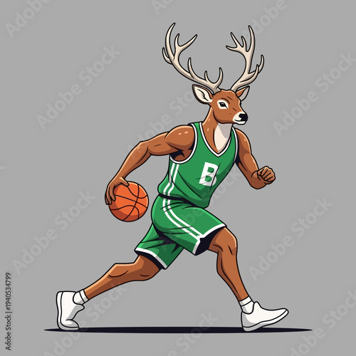 Anthropomorphic Deer Athlete Playing Basketball