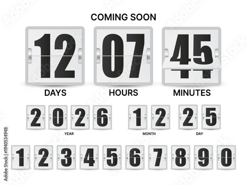 Mechanical Flip Clock Countdown Timer with Days Hours Minutes and Date Display – Retro Flipboard Counter Vector Template