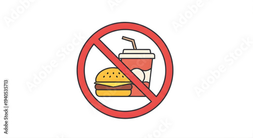 Symbolic illustration depicting the prohibition of unhealthy fast food and sugary drinks, emphasizing the importance of making healthier dietary choices and promoting a wellness-focused lifestyle