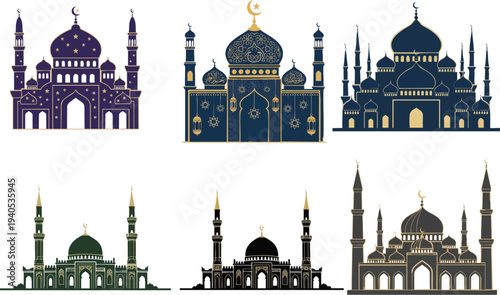 Web  Islamic Lantern and Crescent Mega Bundle: Ornate Fanous, Mosque Skyline, Kawaii Moon Stars, and Celestial Emblems for Ramadan and Eid