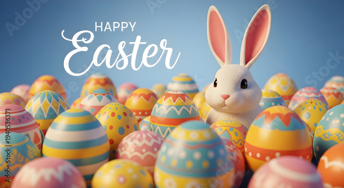 Easter monday celebration with easter bunny and colorful eggs