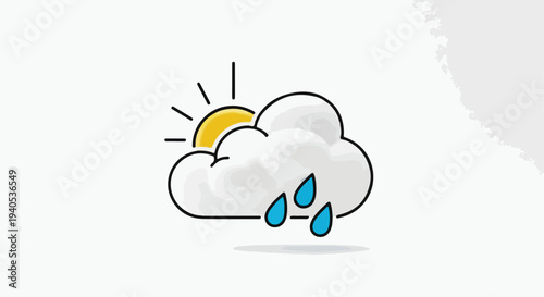 Partly Cloudy with Rain Showers Weather Icon Vector Illustration