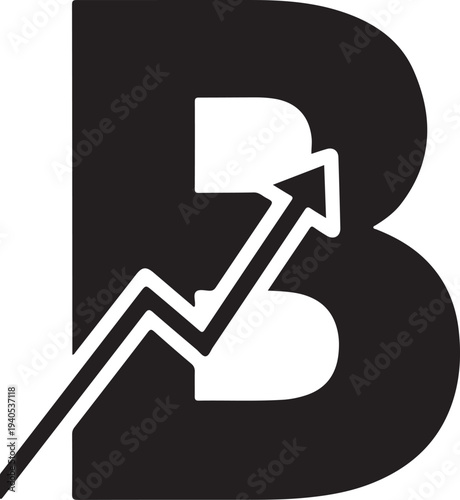 Black letter B with white upward trending arrow graph B letter chart up trend d