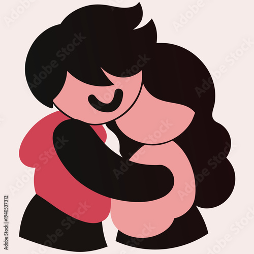 Two people embracing in a simple stylized illustration