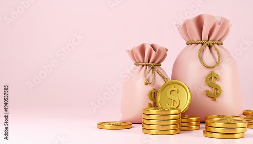 Pink money bags with coins