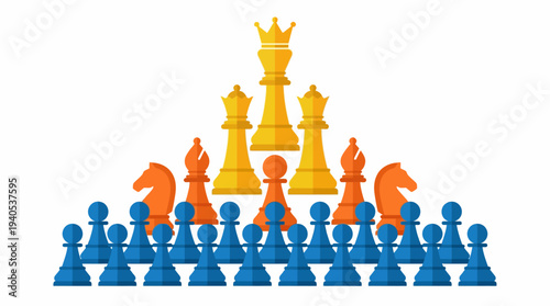 Chess Pieces Hierarchy Business Strategy Leadership Flat Vector Illustration