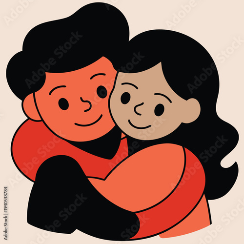 A warm illustration depicts a couple embracing in a loving gesture