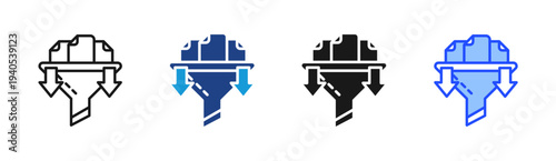 Data Funnel icon set multiple style collection