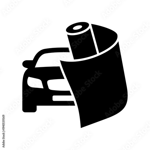 Car wrap icon. Paint Protection Film, PPF. Vinyl wrap. Car wrapping. Wrap advertising. Vehicle advertising. Vector icon isolated on white background.