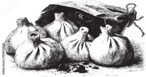 Georgian Khinkali dumplings illustration on a white background. This vector illustration can be used in any size you like for advertising, logos, and other work.
