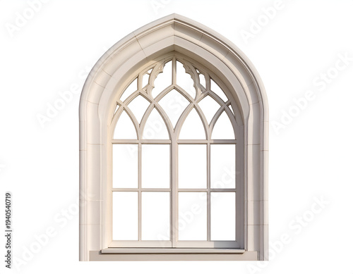 Ornate, arched architectural window with intricate tracery detailing