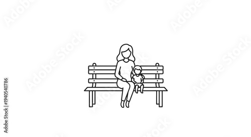 Woman sitting on a bench with a dog.