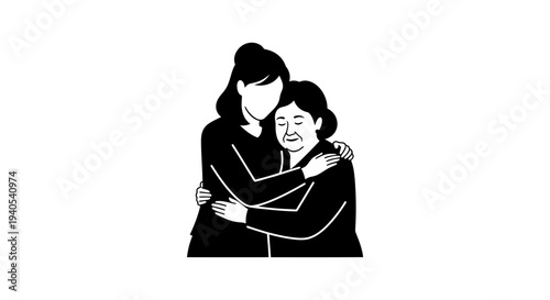 Illustration of a woman embracing a young girl, conveying love and protection.