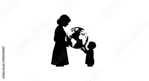 Mother and Child Holding the Earth Together Silhouette.