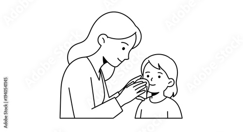 Mother gently touching her young daughter's face with love and care.