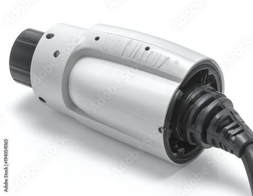 White electric vehicle charging plug with black connector