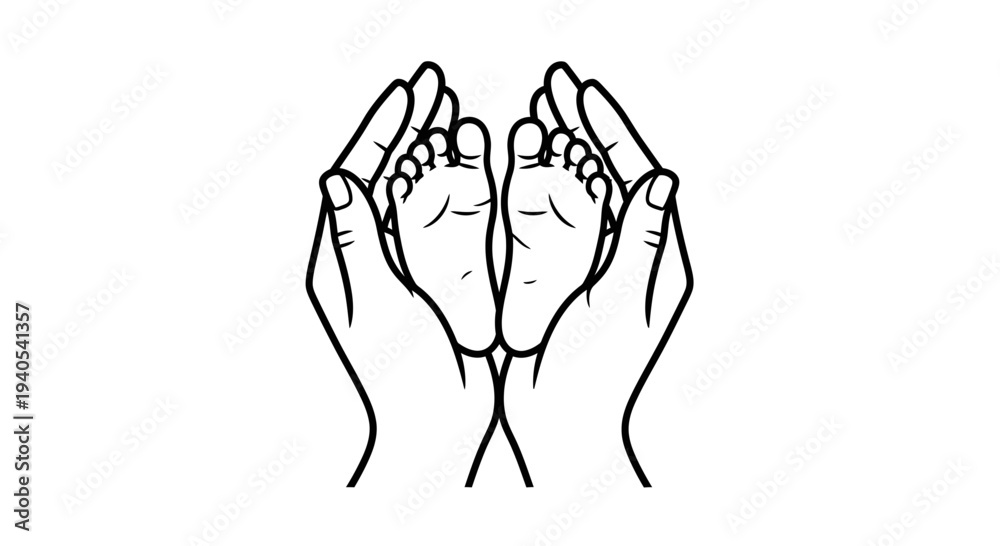 Fototapeta premium Tender hands cradling a pair of baby feet in a gentle gesture.