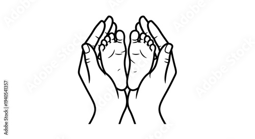 Tender hands cradling a pair of baby feet in a gentle gesture.