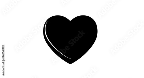 Black heart shape on white background symbolizing love and affection.
