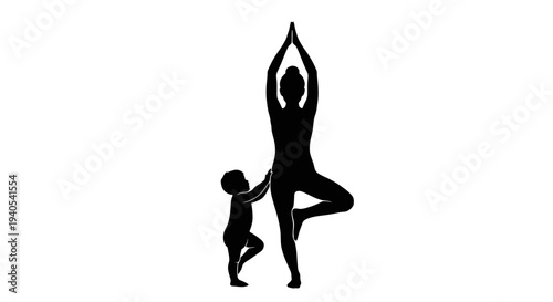Mother and Child Practicing Yoga Together in Harmony.