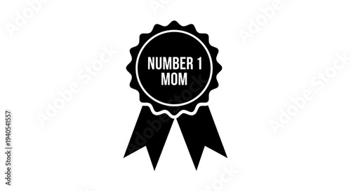 Number 1 Mom Badge Icon in Black and White.
