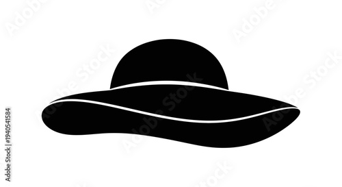 Simple black hat with wide brim and indented crown.