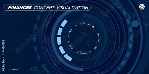 Abstract financial visualization with concentric circles and digital data streams