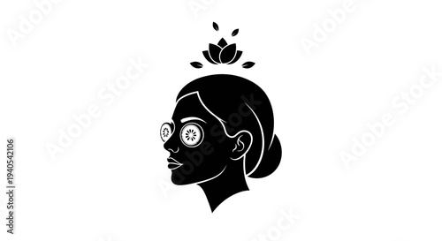Woman face silhouette with lotus flower and facial treatment.