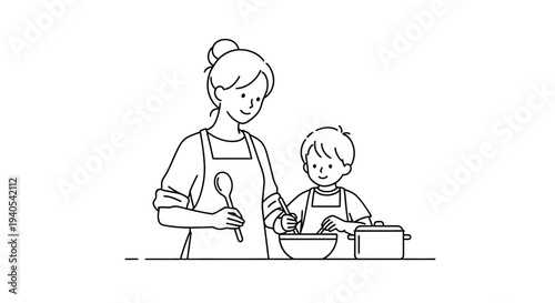 Mother and Child Cooking Together in the Kitchen.