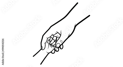 Simple black and white illustration of two hands holding each other.