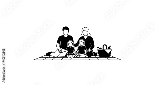 Family of three sitting together on a tiled floor.