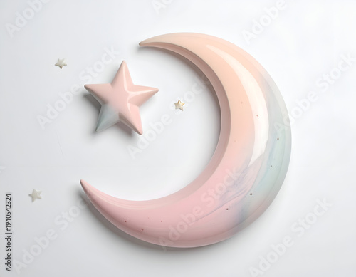 Pastel crescent moon and stars with marbling effect