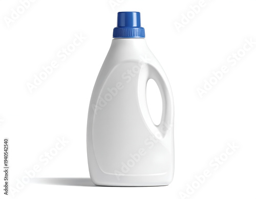 White plastic liquid container with blue cap and handle