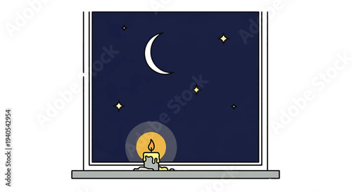 Eid Mubarak and Happy Eid al-Fitr 2026 celebration vector illustration of a serene night sky with crescent moon and stars