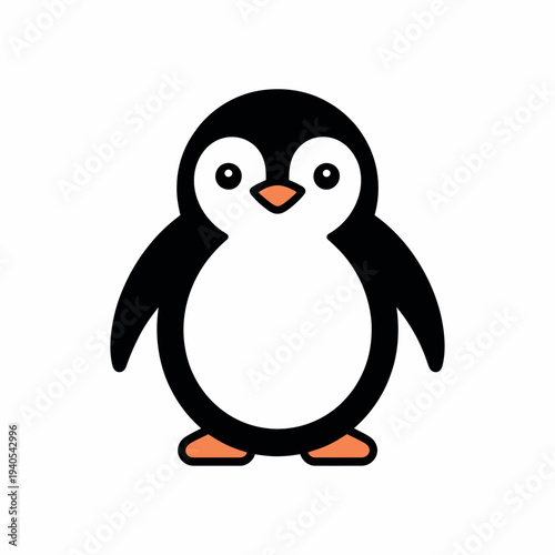 Adorable penguin cartoon character standing. Friendly arctic bird vector isolated on white background.