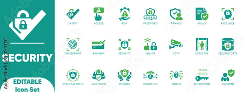Security Solid Icon Set. protection, privacy, cybersecurity, safety, editable, cybersecurity, and editable vector.