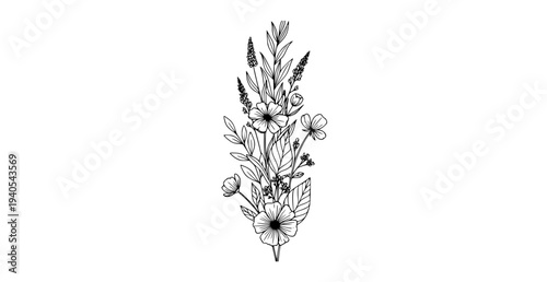 Luxury botanical wildflower line art elegant leaves floral vector for wedding invitation design