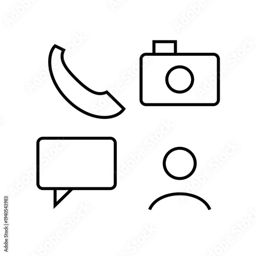 Call Camera Message User Line Icons Set