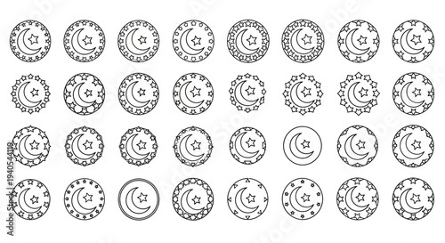 Collection of twenty-five unique black and white circular designs.